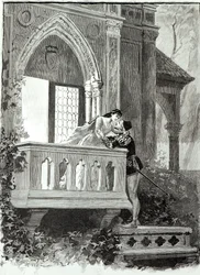 Escena del Acto II de Romeo y Julieta, representada en el Teatro Nacional de la Ópera, 1888